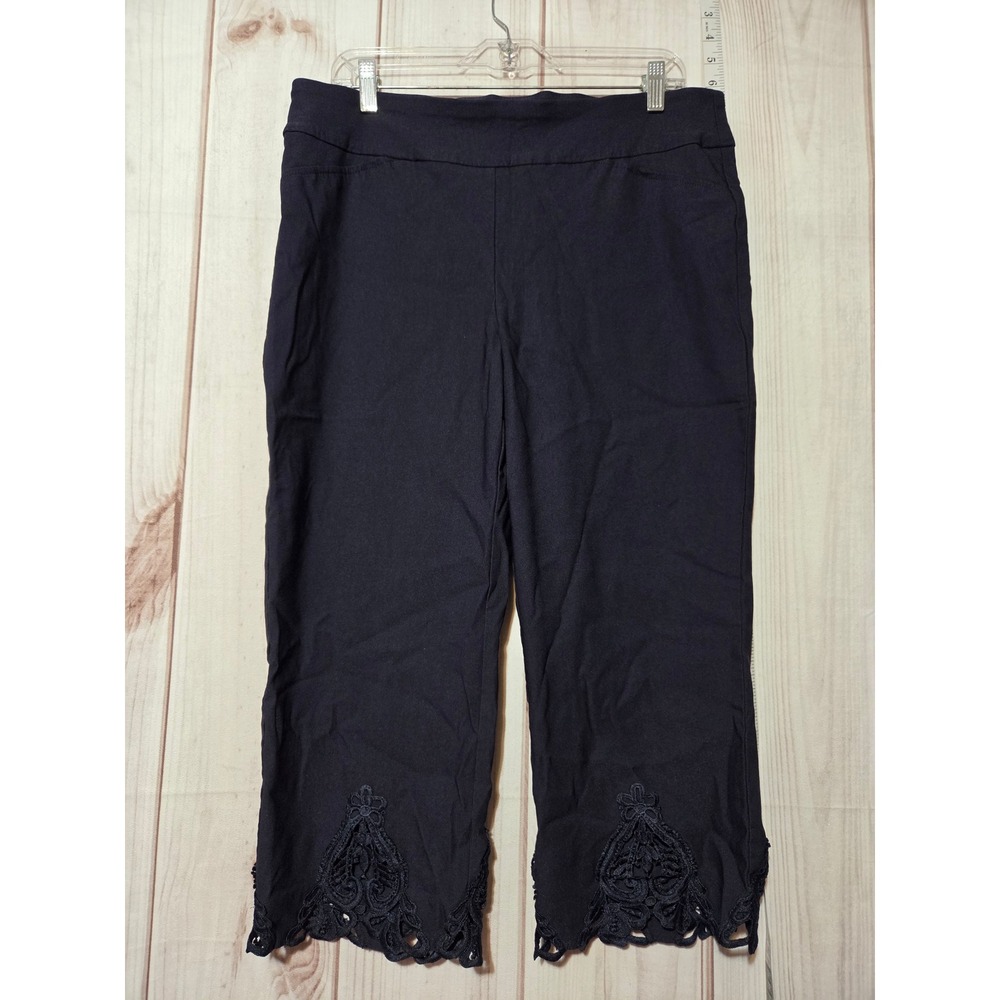 Charter Club Navy Blue Capris Lace Trim Cropped Pants Women Size 16
